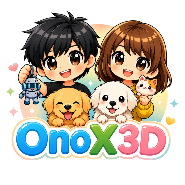Cartoon characters with pets and 'OnoX3D' logo on a colorful background