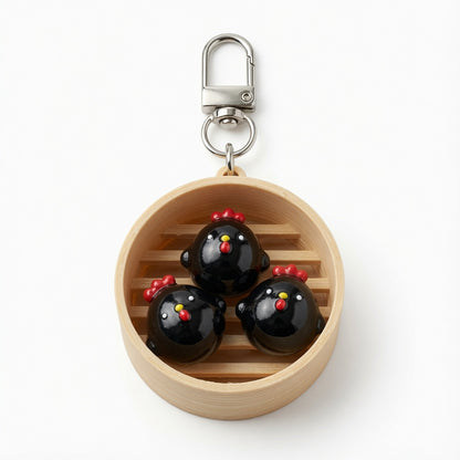 Black Rooster Dim Sum Basket Keychain