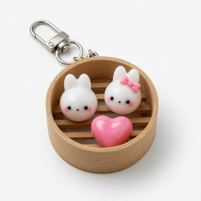Boy Bunny Dim Sum Basket Keychain