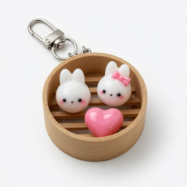 Boy Bunny Dim Sum Basket Keychain