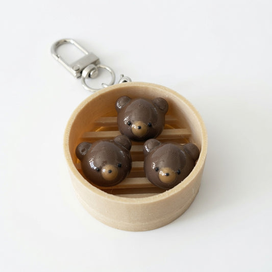 Brown Bear Dim Sum Basket Keychain