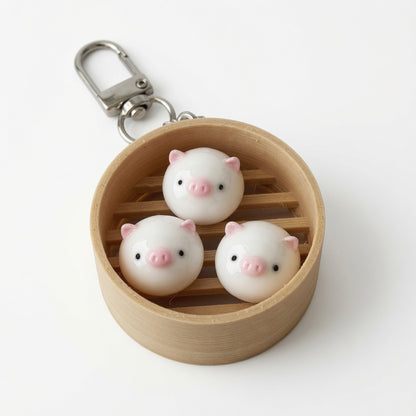 Pig DIm Sum Basket Keychain