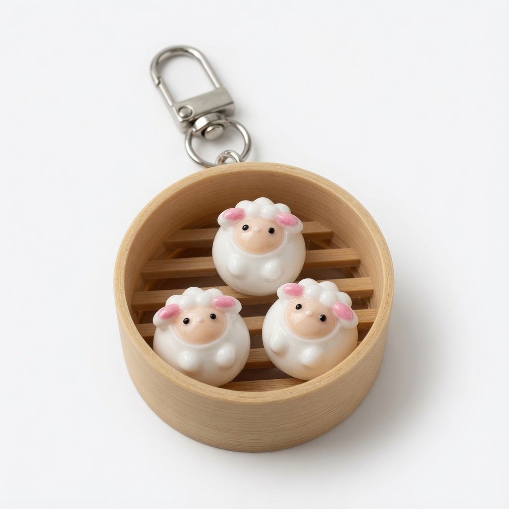 Sheep Dim Sum Basket Keychain