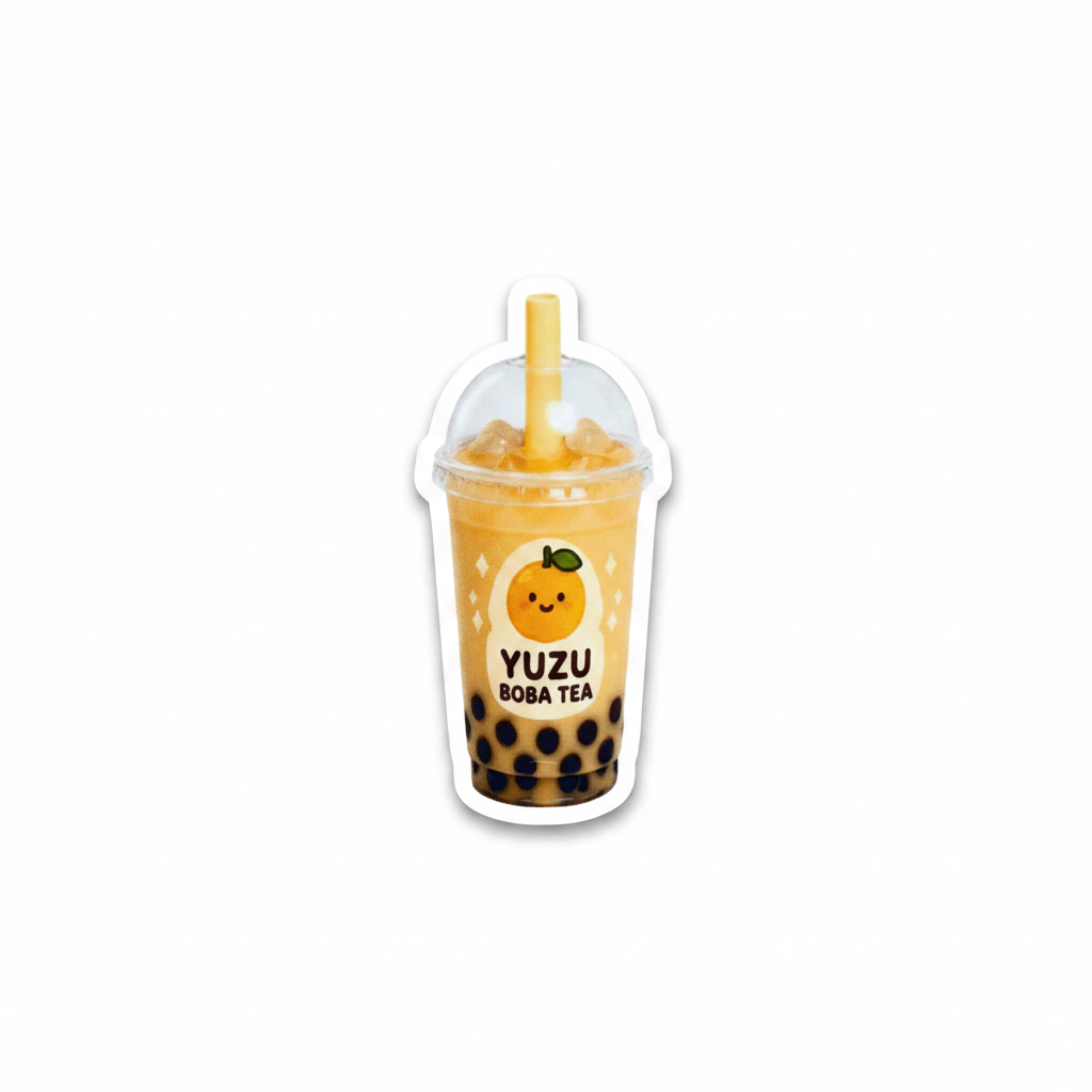 Yuzu Boba Tea Sticker - White Background